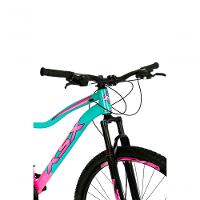 Bicicleta Aro 29 Ksx Sd7 Feminina 21v Cabos Internos Alumínio Freios A Disco Garfo Suspensão Rosa Verde Tamanho 17 - 3