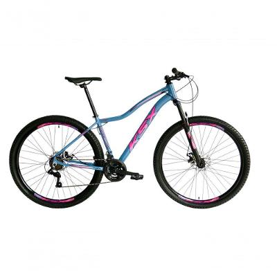 Bicicleta Aro 29 Ksx Sd7 Feminina 21v Cabos Internos Alumínio Freios A Disco Garfo Suspensão Rosa Azul Tamanho 15