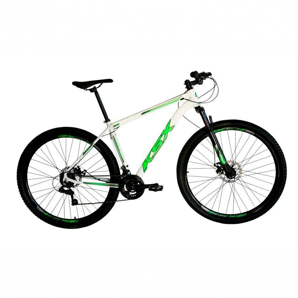 Bicicleta Aro 29 Ksx Sd7 21v Cabos Internos Alumínio Freios A Disco Garfo Suspensão Branco Verde Tamanho 21 - 1