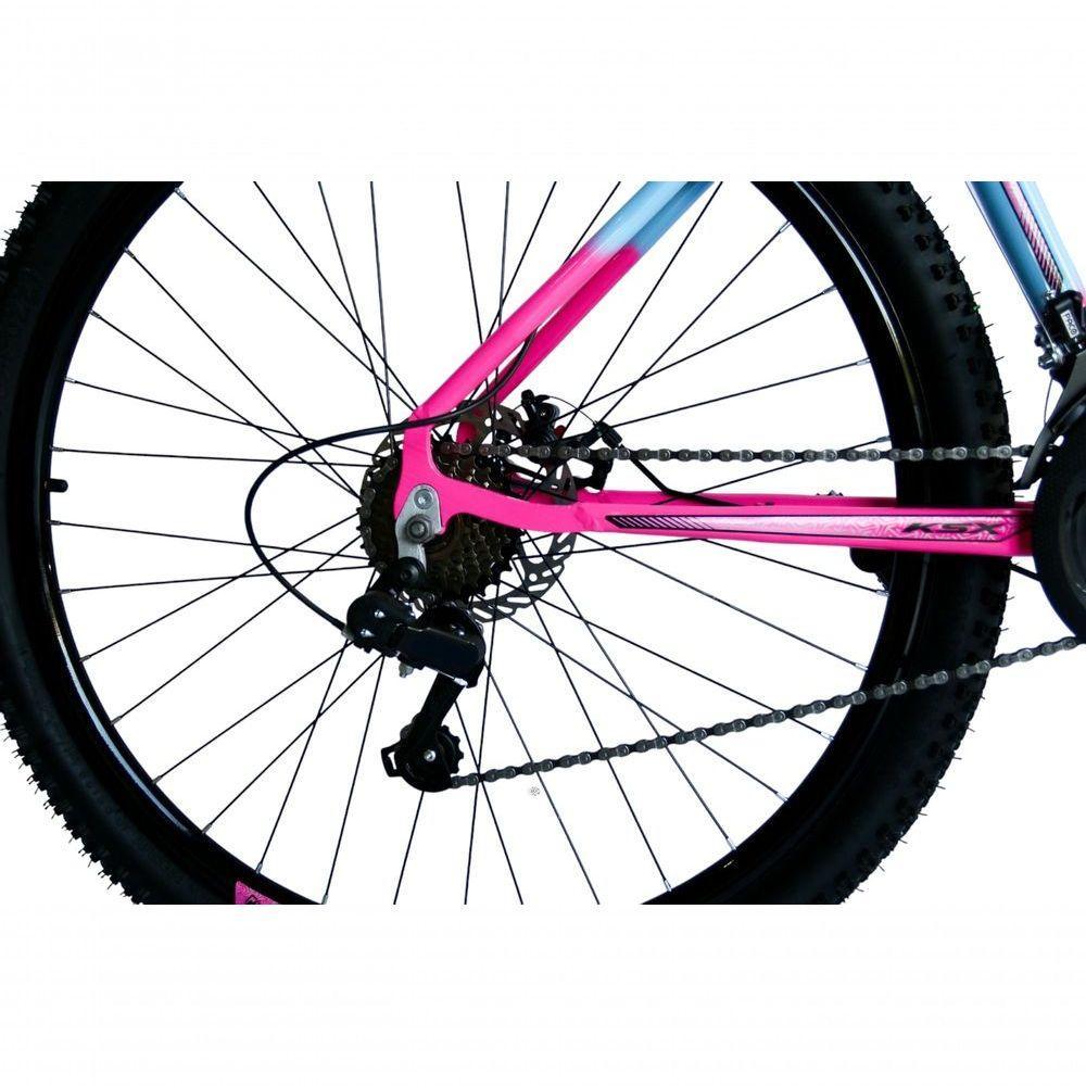 Bicicleta Aro 29 Ksx Sd7 21v Cabos Internos Alumínio Freios A Disco Garfo Suspensão Rosa Azul Tamanho 19 - 3