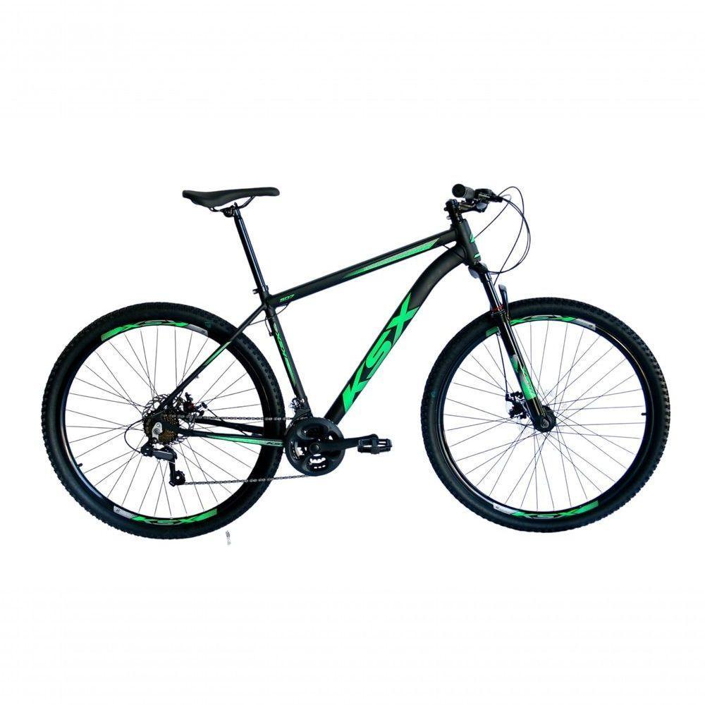 Bicicleta Aro 29 Ksx Sd7 21v Cabos Internos Alumínio Freios A Disco Garfo Suspensão Preto Verde Tamanho 19 - 1