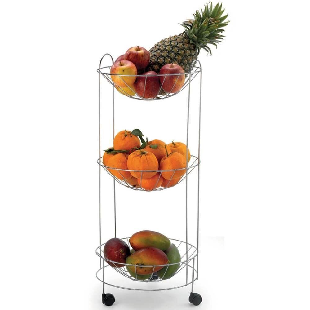 Fruteira Tripla Redonda Com Rodízios Cromada - 1097 - Arthi - 1