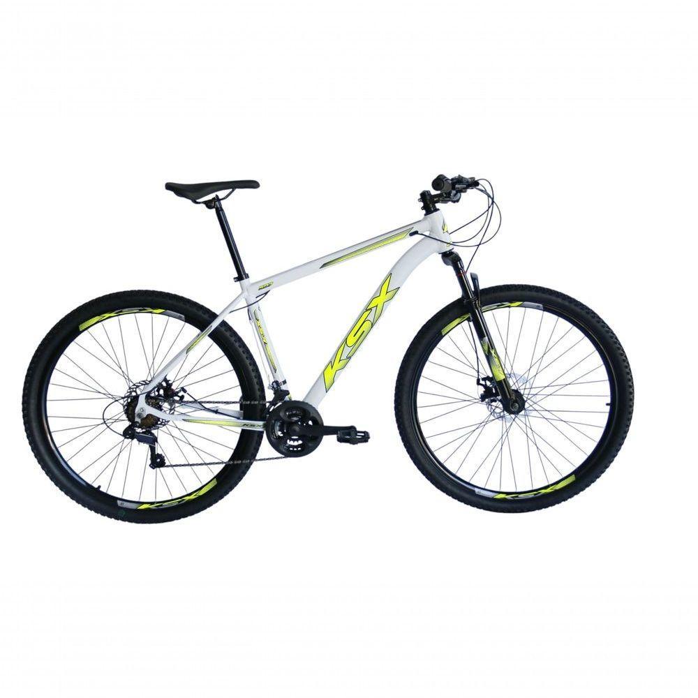 Bicicleta Aro 29 Ksx Sd7 21v Cabos Internos Alumínio Freios A Disco Garfo Suspensão Branco Amarelo Tamanho 17 - 1