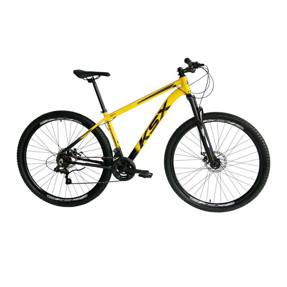 Bicicleta Aro 29 Ksx Sd7 21v Cabos Internos Alumínio Freios A Disco Garfo Suspensão Preto Amarelo Tamanho 19 - 1
