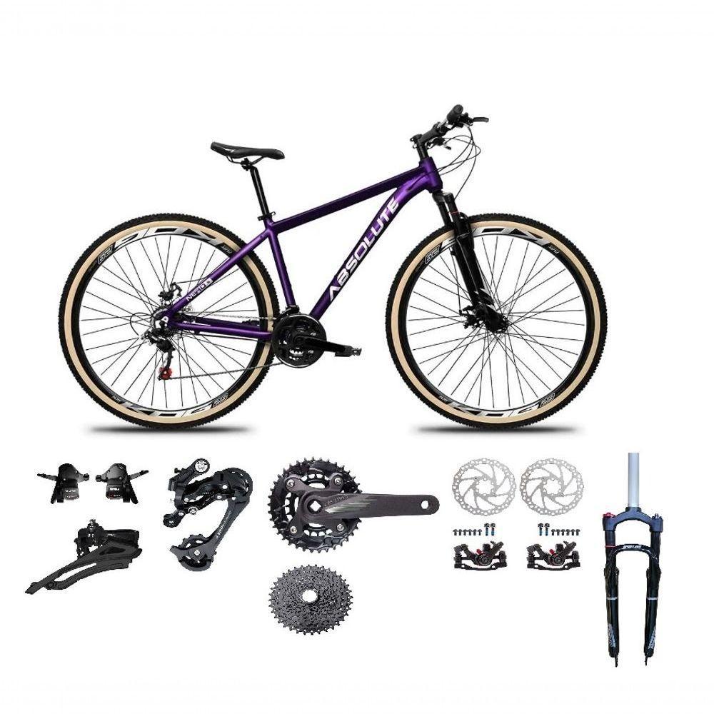 Bicicleta Aro 29 Absolute Nero 5 Kit 2x9 Gta Sunrun Freio Disco K7 Garfo C-trava Pneu C-faixa Roxo Tam.13.8 - 1