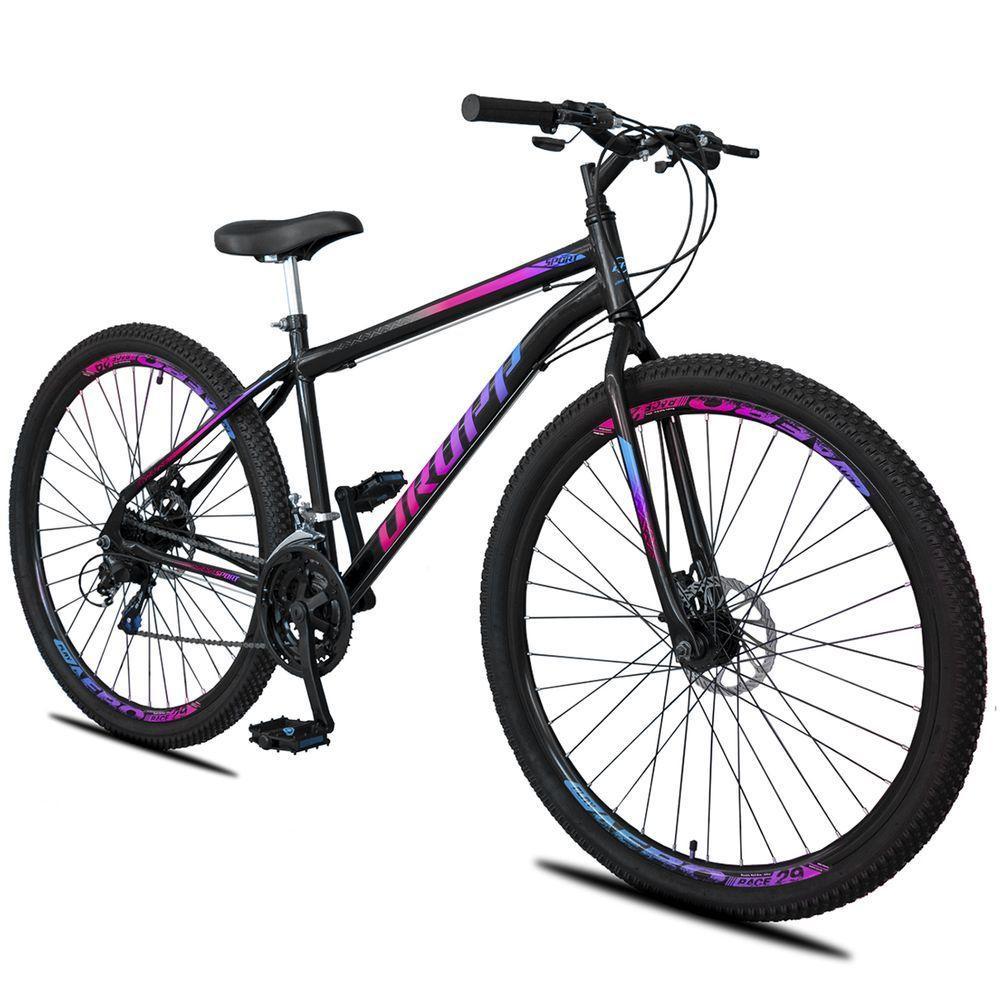 Bicicleta Aro 29 Dropp Sport Aero Aço Carbono 21 Vel Marchas Freio A Disco - Preto e Azul - 1