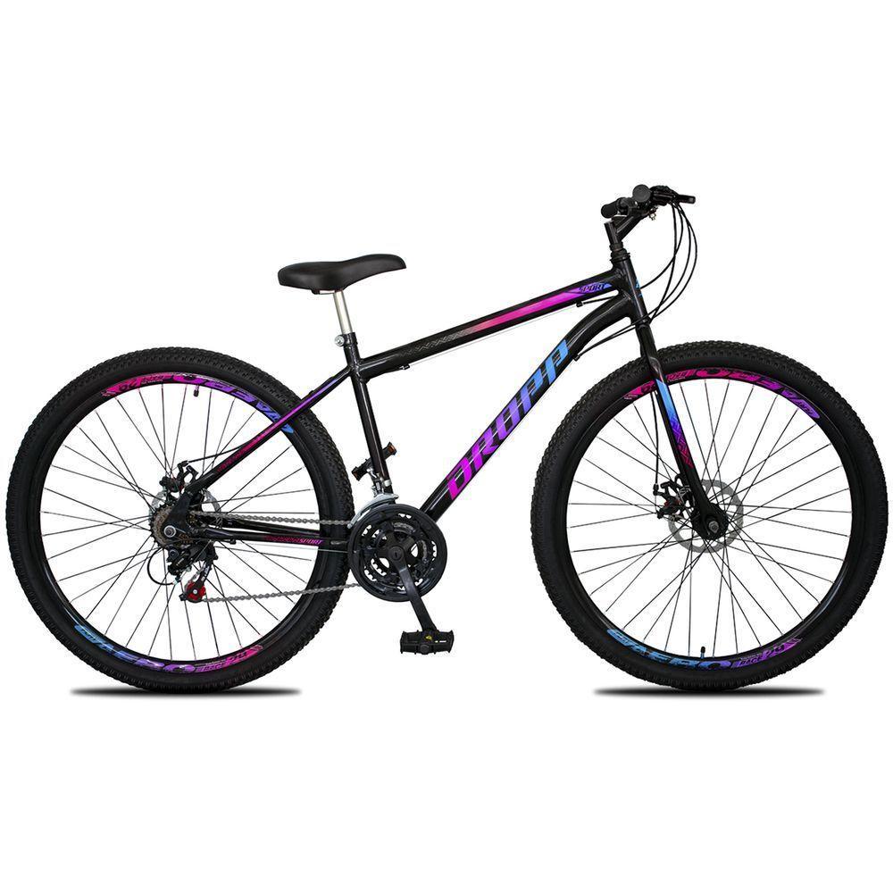 Bicicleta Aro 29 Dropp Sport Aero Aço Carbono 21 Vel Marchas Freio A Disco - Preto e Azul - 3