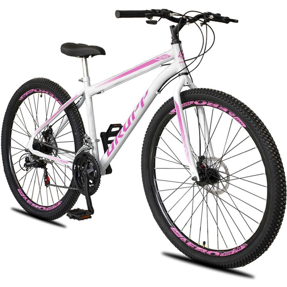 Bicicleta Aro 29 Dropp Sport Aero Aço Carbono 21 Vel Marchas Freio A Disco - Branco e Rosa - 1