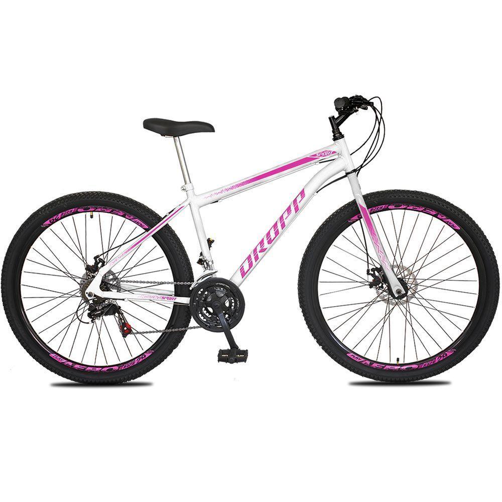 Bicicleta Aro 29 Dropp Sport Aero Aço Carbono 21 Vel Marchas Freio A Disco - Branco e Rosa - 2