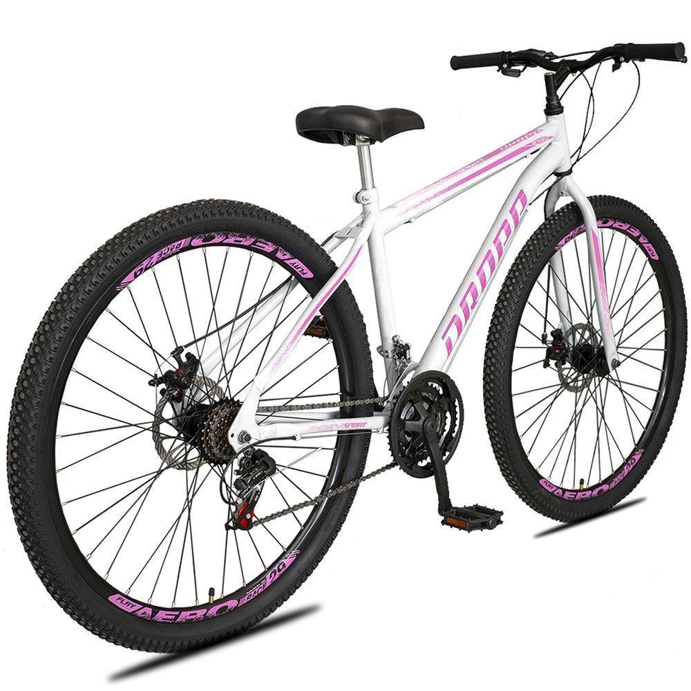 Bicicleta Aro 29 Dropp Sport Aero Aço Carbono 21 Vel Marchas Freio A Disco - Branco e Rosa - 3