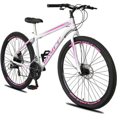 Bicicleta Aro 29 Dropp Sport Aero Aço Carbono 21 Vel Marchas Freio A Disco - Branco e Rosa