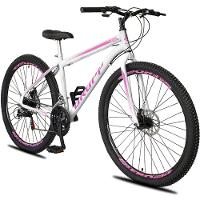 Bicicleta Aro 29 Dropp Sport Aero Aço Carbono 21 Vel Marchas Freio A Disco - Branco e Rosa - 1