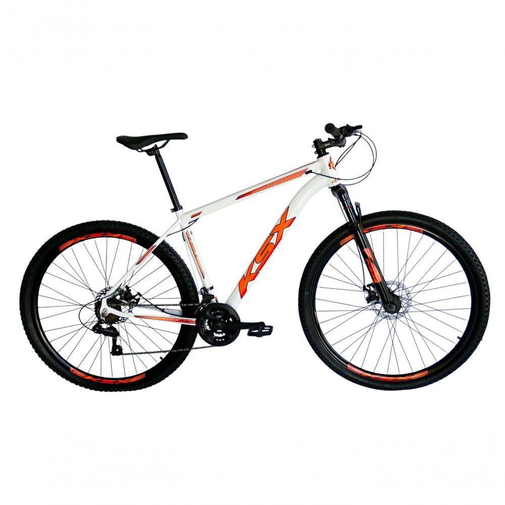Bicicleta Aro 29 Ksx Sd7 21v Cabos Internos Alumínio Freios A Disco Garfo Suspensão Branco Laranja Tamanho 15 - 1