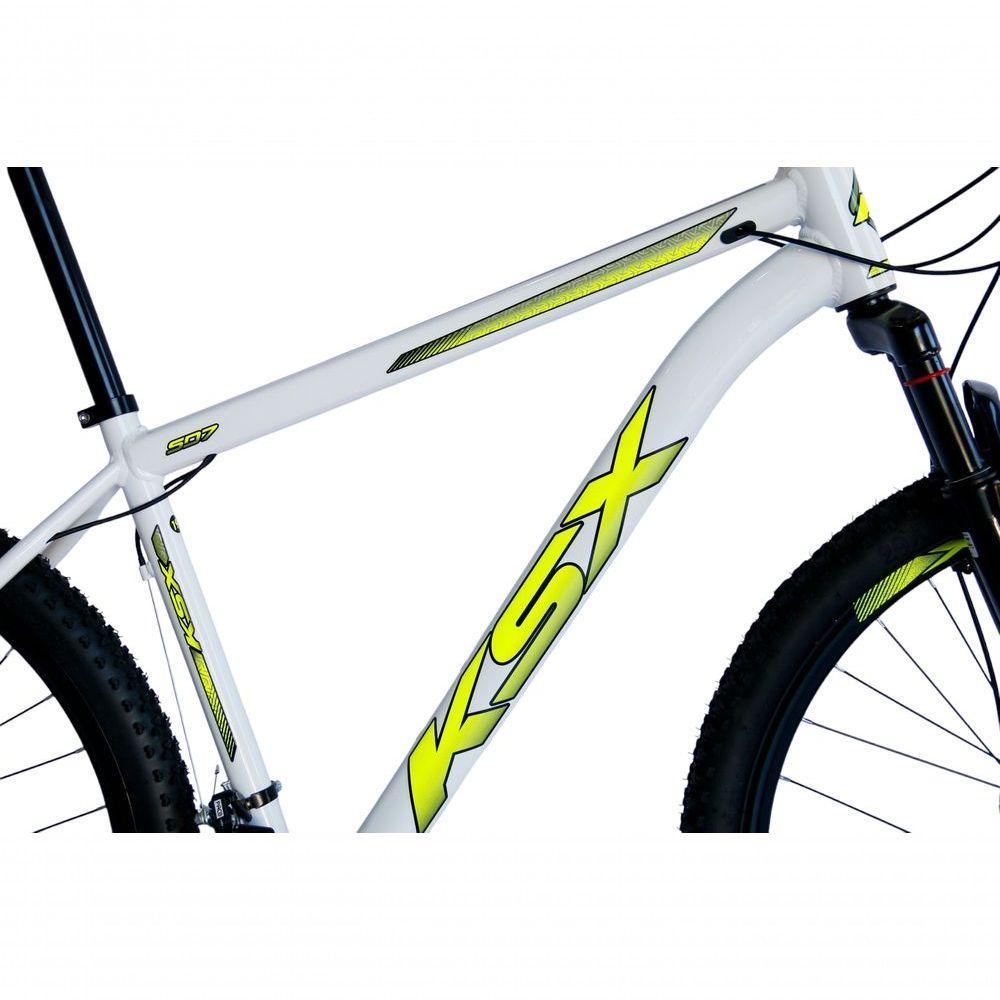 Bicicleta Aro 29 Ksx Sd7 21v Cabos Internos Alumínio Freios A Disco Garfo Suspensão Branco Amarelo Tamanho 19 - 3