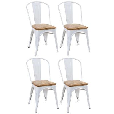 Kit 4 Cadeiras Iron Tolix Com Assento De Madeira Industrial Jantar Cozinha Branco