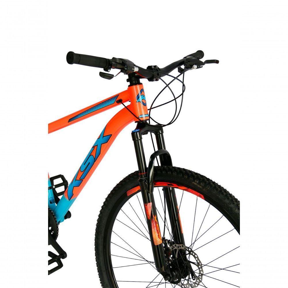 Bicicleta Aro 29 Ksx Sd7 21v Cabos Internos Alumínio Freios A Disco Garfo Suspensão Laranja Azul Tamanho 15 - 3