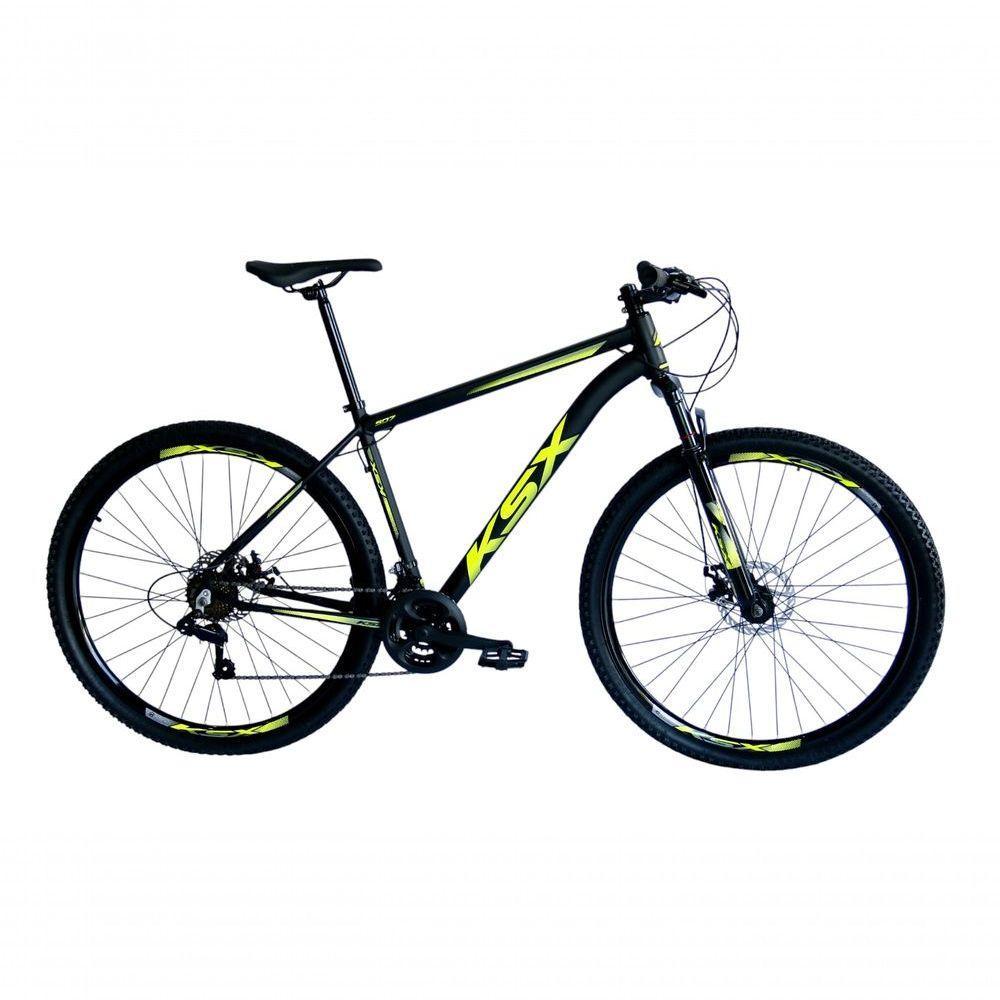 Bicicleta Aro 29 Ksx Sd7 21v Cabos Internos Alumínio Freios A Disco Garfo Suspensão Preto Amarelo Tamanho 19 - 1