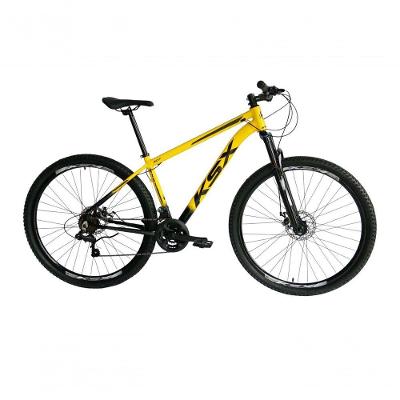 Bicicleta Aro 29 Ksx Sd7 21v Cabos Internos Alumínio Freios A Disco Garfo Suspensão Preto Amarelo Tamanho 15