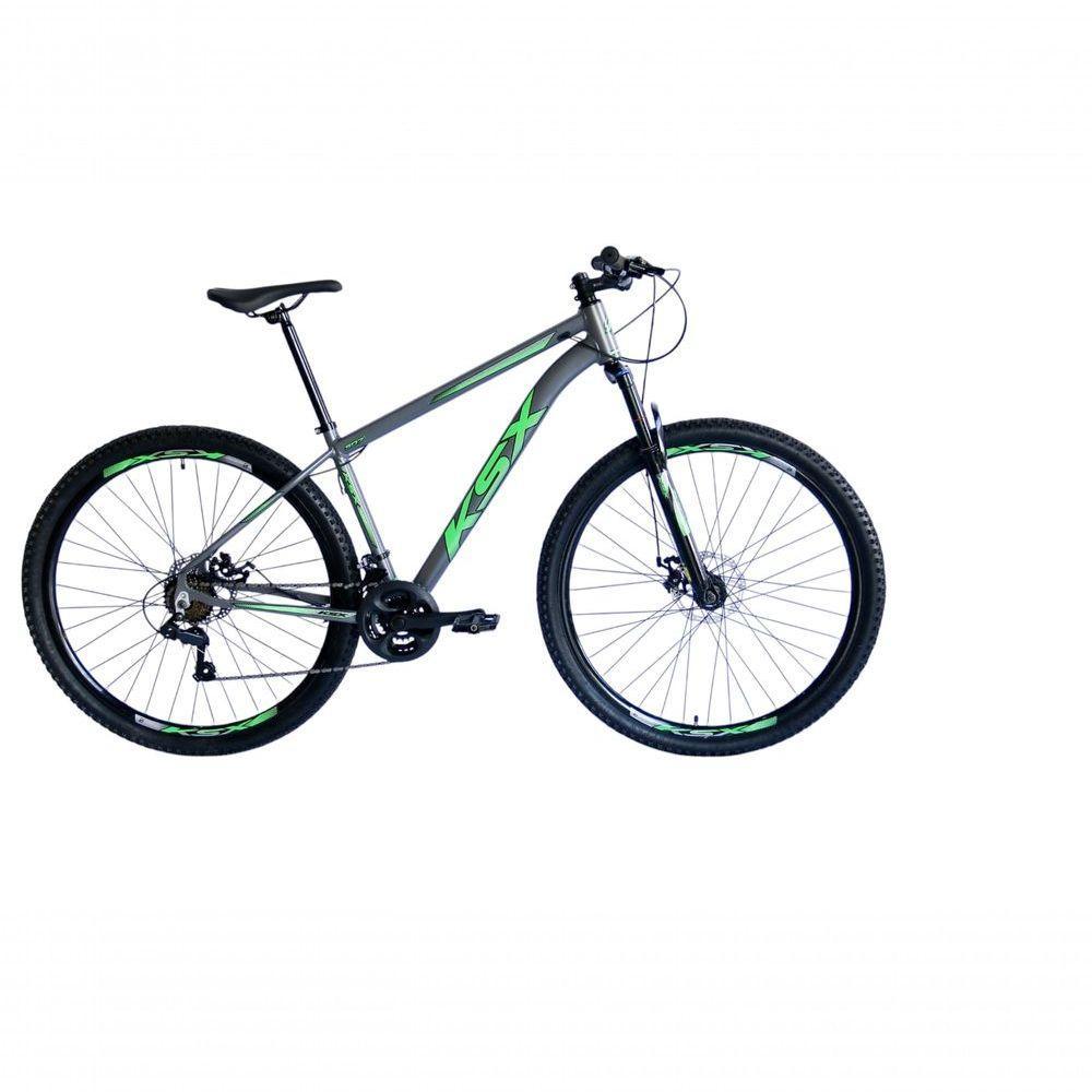 Bicicleta Aro 29 Ksx Sd7 21v Cabos Internos Alumínio Freios A Disco Garfo Suspensão Grafite Verde Tamanho 15 - 1