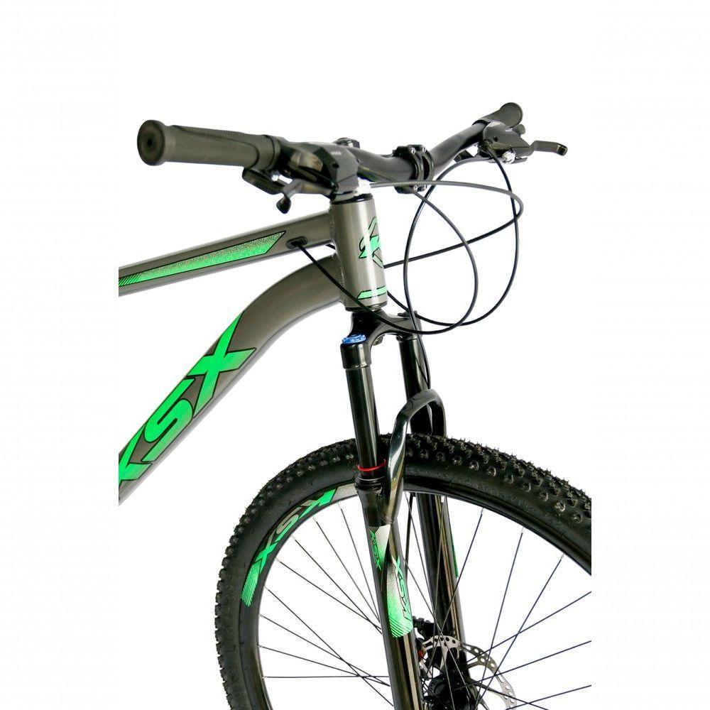 Bicicleta Aro 29 Ksx Sd7 21v Cabos Internos Alumínio Freios A Disco Garfo Suspensão Grafite Verde Tamanho 15 - 3