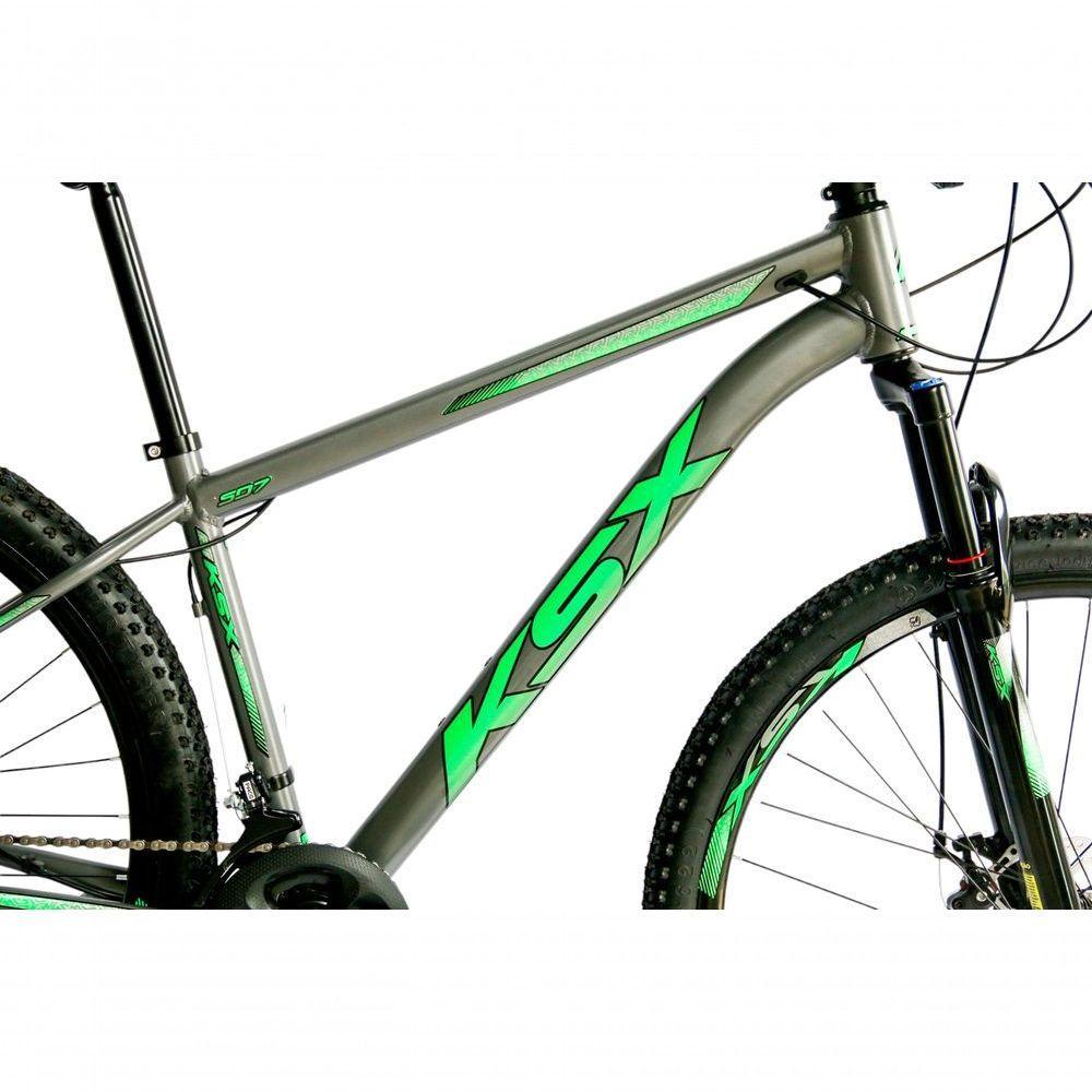 Bicicleta Aro 29 Ksx Sd7 21v Cabos Internos Alumínio Freios A Disco Garfo Suspensão Grafite Verde Tamanho 19 - 2