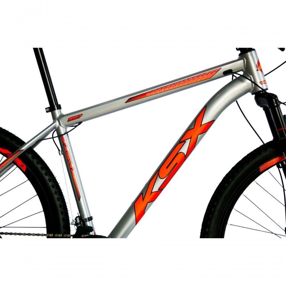Bicicleta Aro 29 Ksx Sd7 21v Cabos Internos Alumínio Freios A Disco Garfo Suspensão Prata Laranja Tamanho 19 - 2
