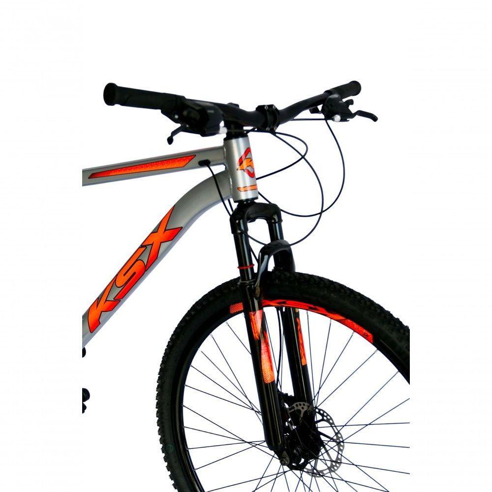 Bicicleta Aro 29 Ksx Sd7 21v Cabos Internos Alumínio Freios A Disco Garfo Suspensão Prata Laranja Tamanho 19 - 4