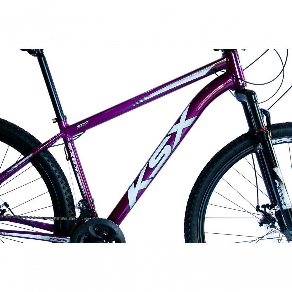 Bicicleta Aro 29 Ksx Sd7 21v Cabos Internos Alumínio Freios A Disco Garfo Suspensão Roxo Branco Tamanho 17 - 2