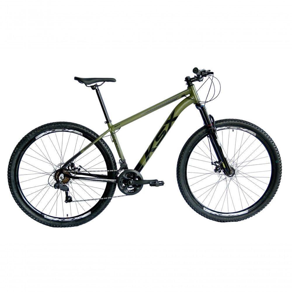 Bicicleta Aro 29 Ksx Sd7 21v Cabos Internos Alumínio Freios A Disco Garfo Suspensão Preto Verde Militar Tamanho 17 - 1