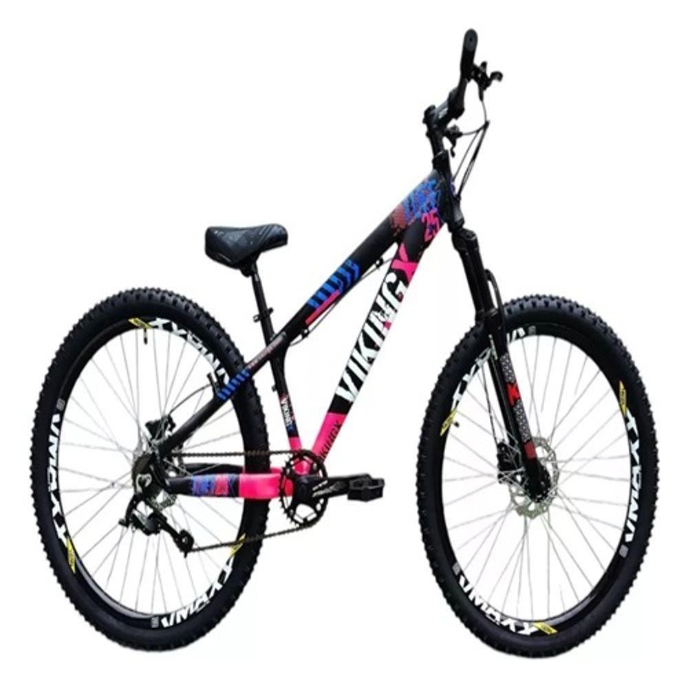 Bicicleta Vikingx Preto Rosa Aro 26 Single Wheeling Freio Hidráulico - 1