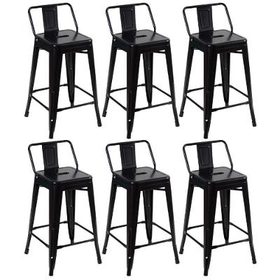 Kit 6 Banquetas Médias Iron Tolix Com Encosto 61cm Preto