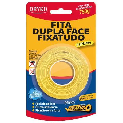 Fita Dupla Face Fixa Tudo Espuma 24mm - Duplaface-esp24 - Dryko
