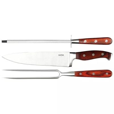 Conjunto Faca 8' Garfo E Chaira Aço Cabo Madeira - 3945 - Mor Conj.faca 8"-garfo-chaira Aco Cabo Madei 3945 Mor