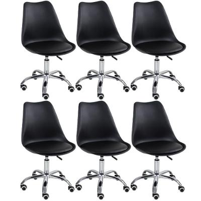 Kit 6 Cadeiras Com Rodízios Tulipa Office Preto