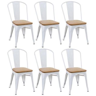 Kit 6 Cadeiras Iron Tolix Com Assento De Madeira Industrial Jantar Cozinha Branco
