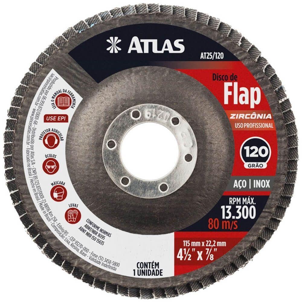 Disco Abrasivo Flap Com 115mm Grão 120 De Zircônia - At25-120 - Pinceis Atlas - 1