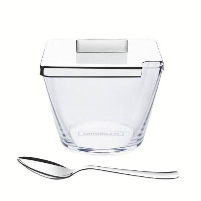 Açucareiro Tramontina Quadrata Transparente Com Colher Aço Inox