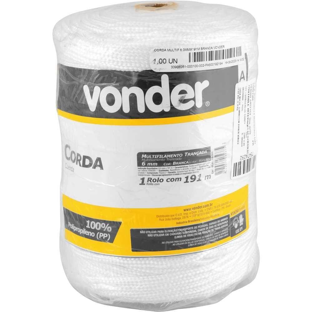 Corda Multifilamento Trançada 6,0mm 4,0kg 191 Metros Branca - 1