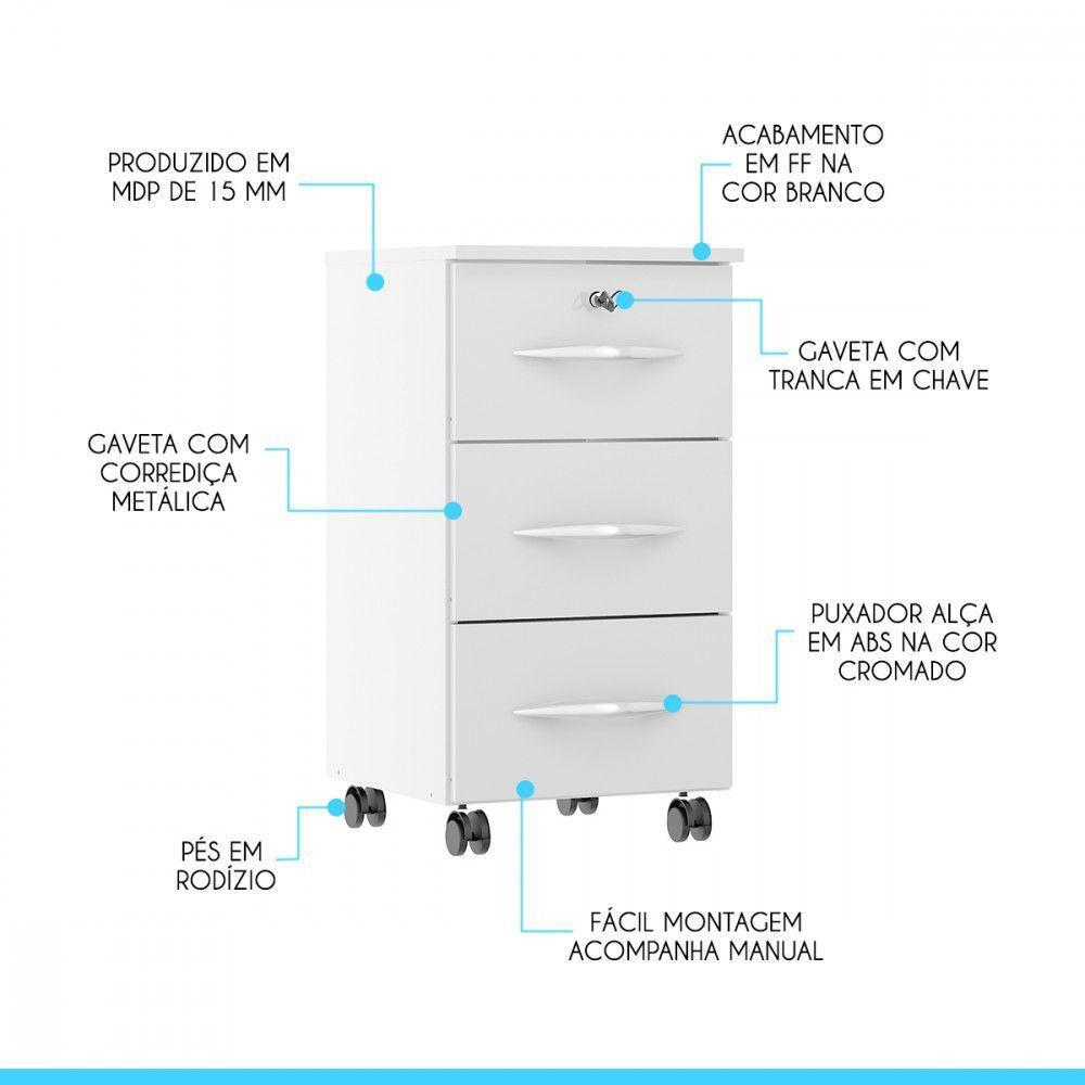 Gaveteiro 0744 36x65x36cm 3 Gavetas Branco Menu Branco - 2