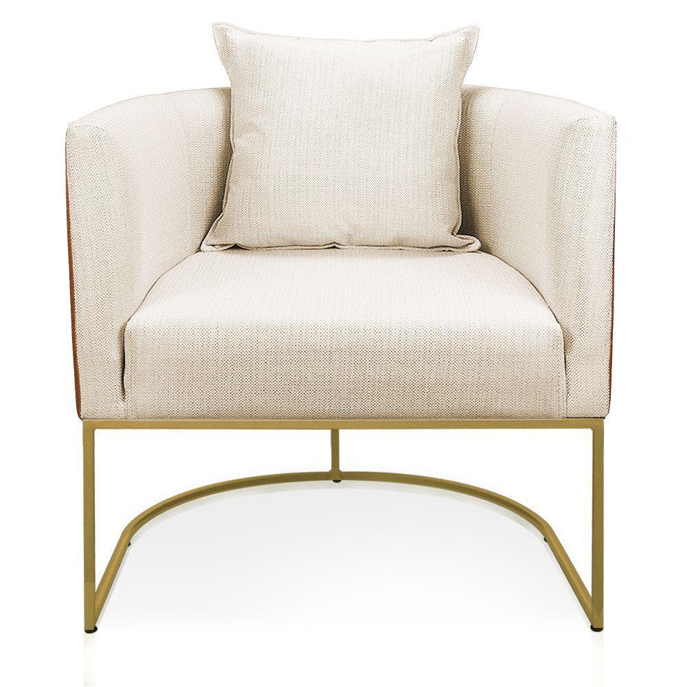 Poltrona Corano Nozes Linho Base Metálica Dourado - 5