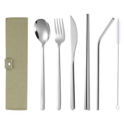 Conjunto De Talheres De Aço Inoxidável Com Bolsa Verde - 6 Peças Elegantes Para Refeições