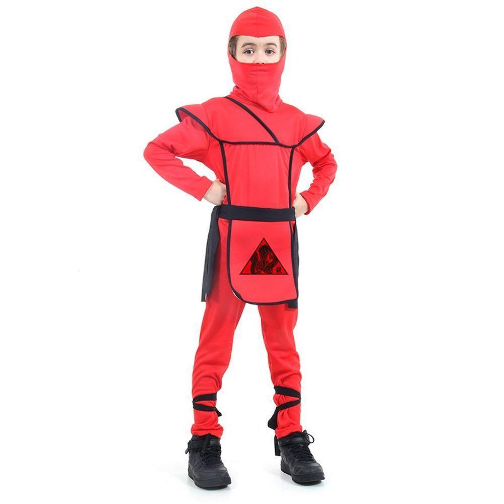 Fantasia Ninja Vermelho Infantil Com Capuz Tamanho P - 2