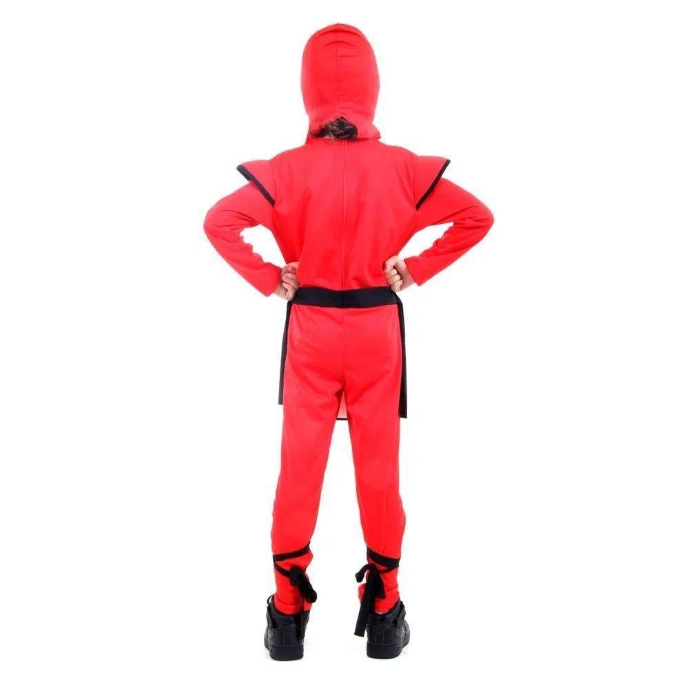 Fantasia Ninja Vermelho Infantil Com Capuz Tamanho P - 3