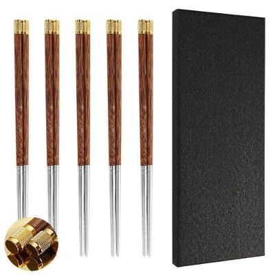 Hashis De Aço Inoxidável 304 Com Cabo De Madeira Dourada - Elegância E Sofisticação à Mesa
