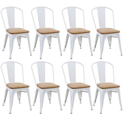 Kit 8 Cadeiras Iron Tolix Com Assento De Madeira Industrial Jantar Cozinha Branco