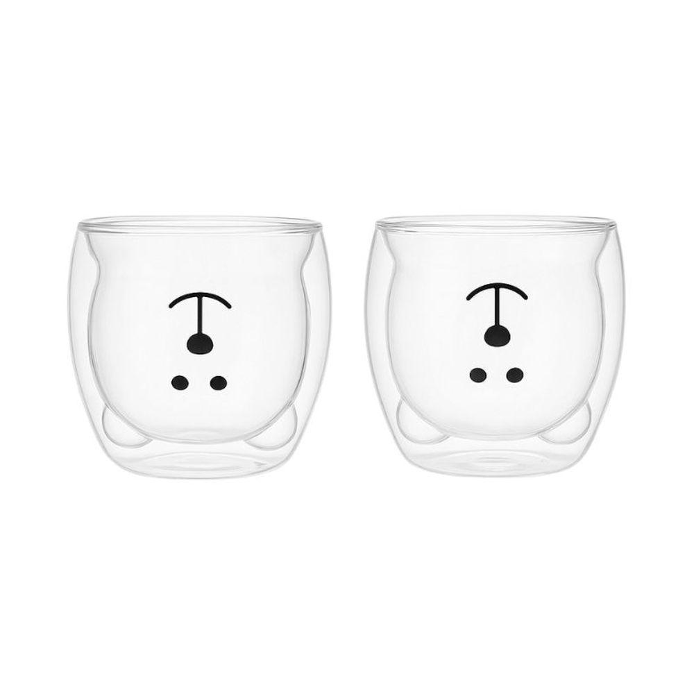 02 Canecas Copo Urso Vidro Duplo 250ml Bebida Quente E Fria - 1
