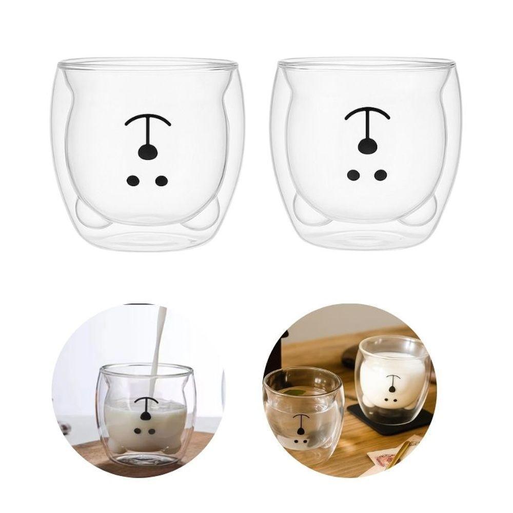 02 Canecas Copo Urso Vidro Duplo 250ml Bebida Quente E Fria - 2