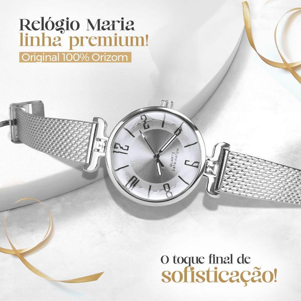 Relogio Feminino Prata Silicone Aço Inox Prova Dagua + Caixa Pulseira Ajustavel Strass Casual Moda - 2