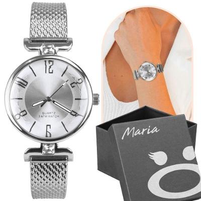 Relogio Feminino Prata Silicone Aço Inox Prova Dagua + Caixa Pulseira Ajustavel Strass Casual Moda