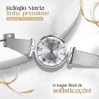 Relogio Feminino Prata Silicone Aço Inox Prova Dagua + Caixa Pulseira Ajustavel Strass Casual Moda - 2